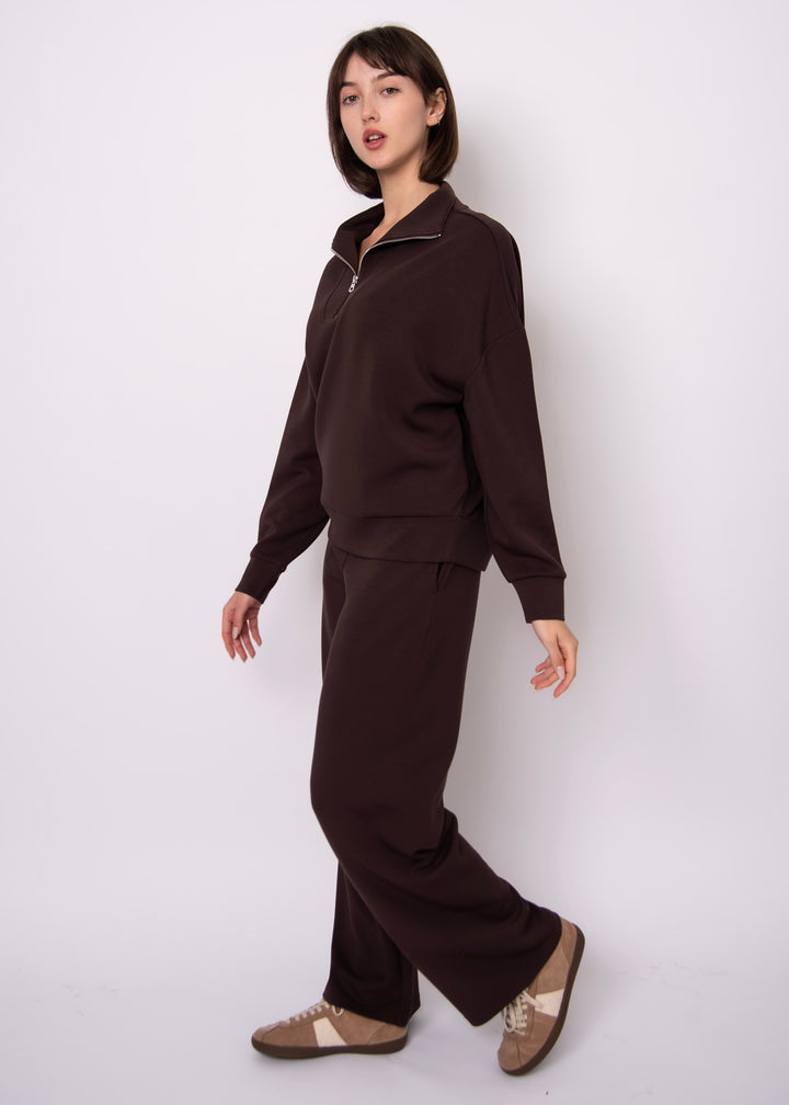 Seanni Soft Knit Half Zip Top - Brown | RD STYLE