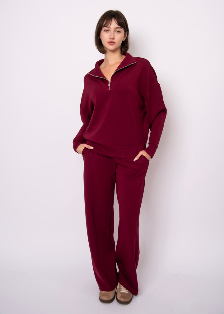 Seanni Soft Knit Half Zip Top - Oxblood | RD STYLE
