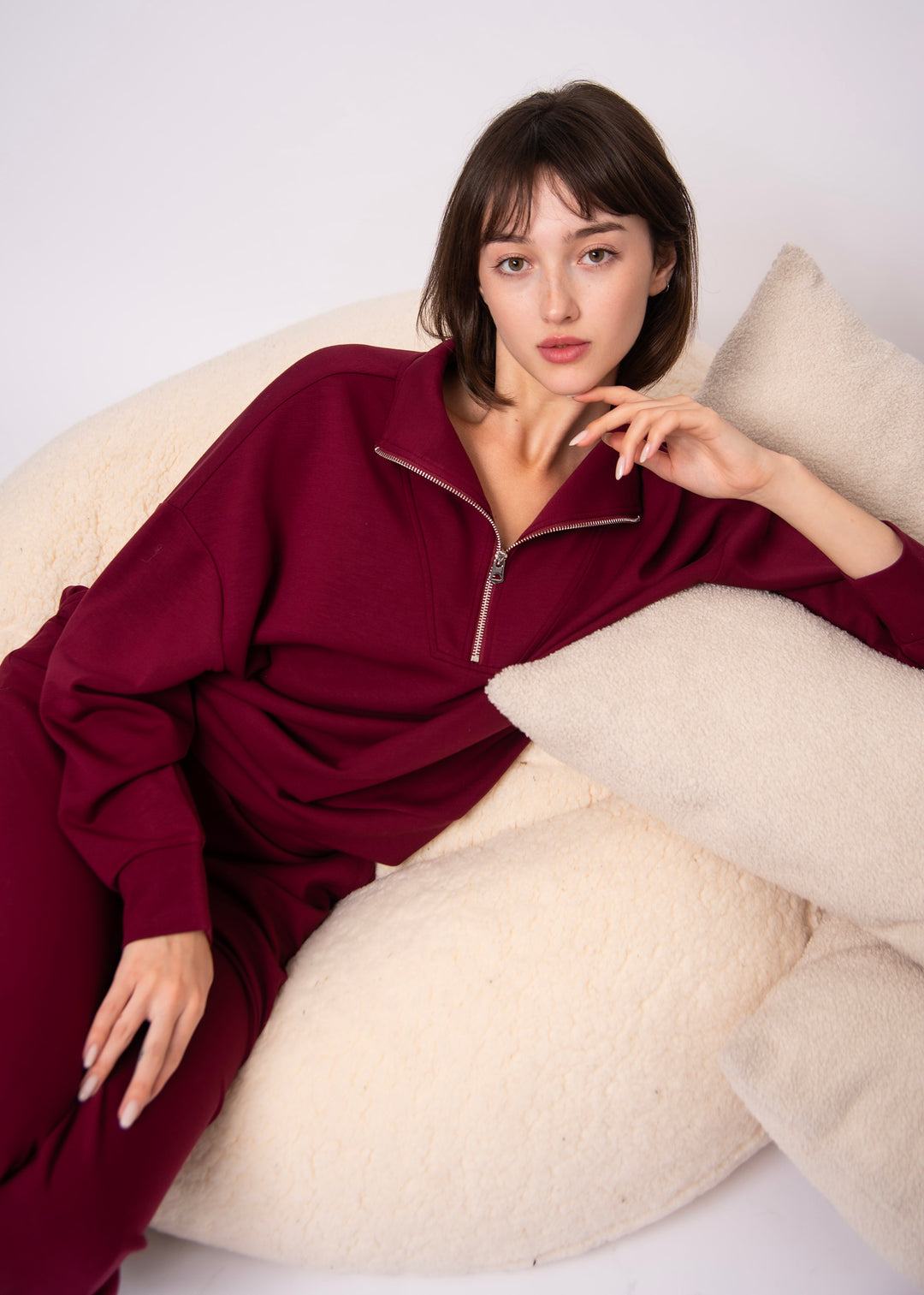 Seanni Soft Knit Half Zip Top - Oxblood | RD STYLE
