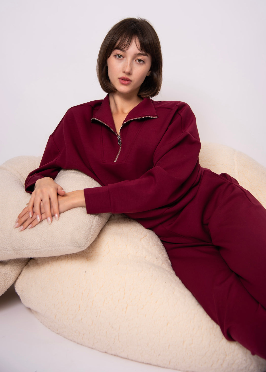 Seanni Soft Knit Half Zip Top - Oxblood | RD STYLE
