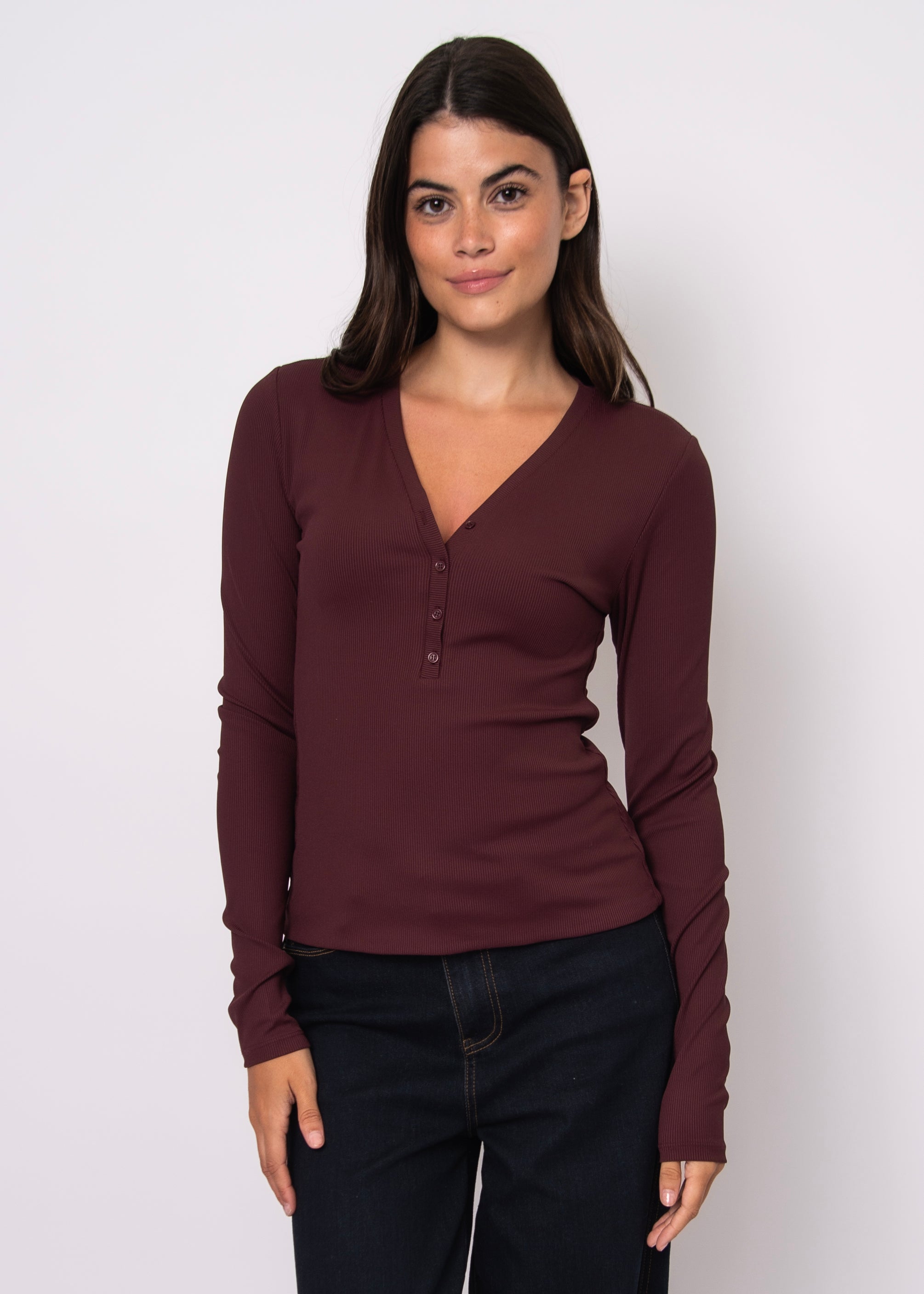 Helane Ribbed Henley Top Second Skin - Prune | RD STYLE – Jolie Folie ...