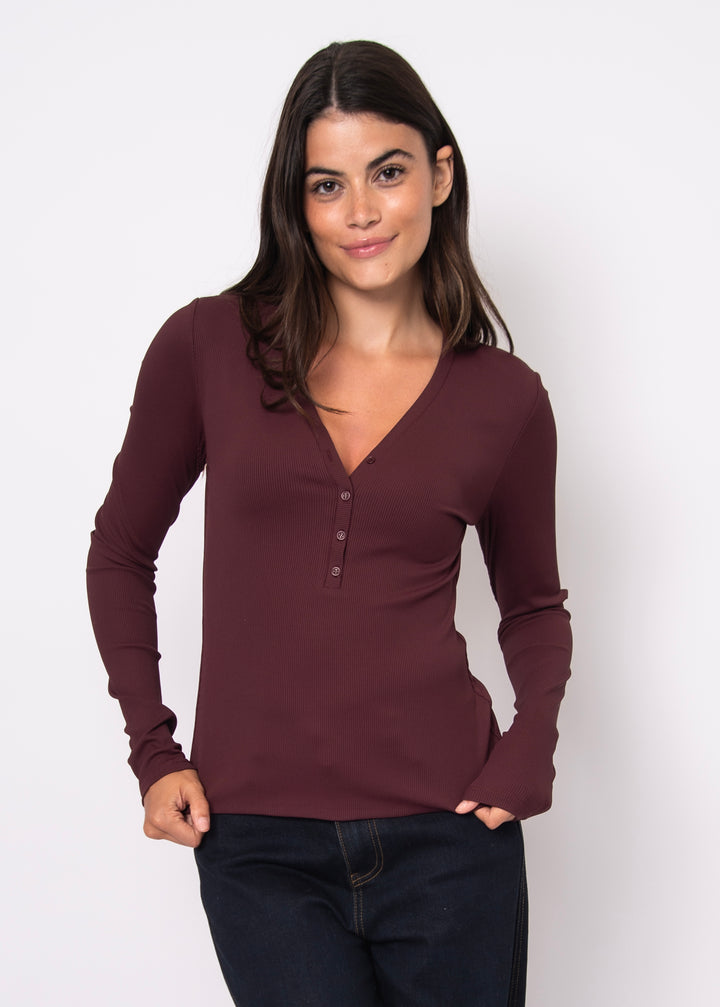 Haut Henley côtelé Helane Second Skin - Prune | RD STYLE