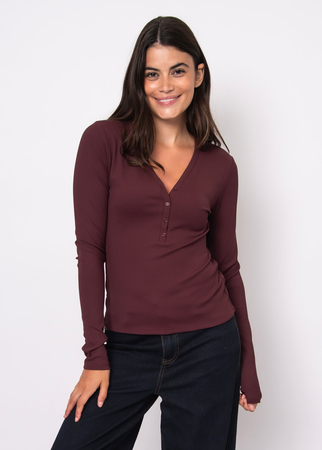 Haut Henley côtelé Helane Second Skin - Prune | RD STYLE
