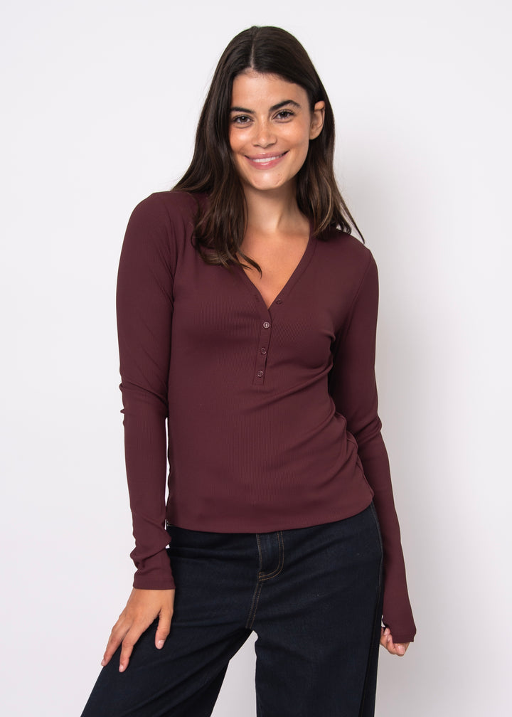 Haut Henley côtelé Helane Second Skin - Prune | RD STYLE