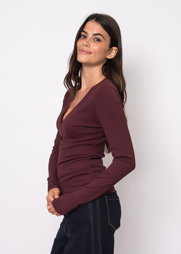 Haut Henley côtelé Helane Second Skin - Prune | RD STYLE