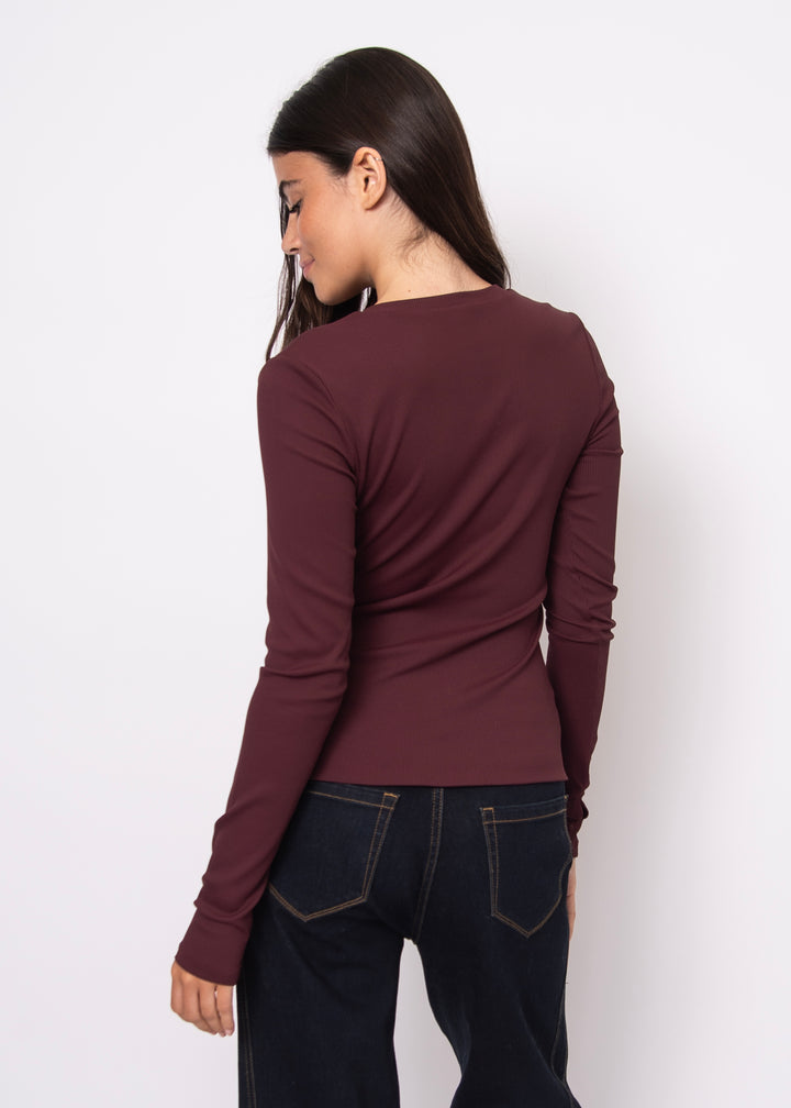 Haut Henley côtelé Helane Second Skin - Prune | RD STYLE