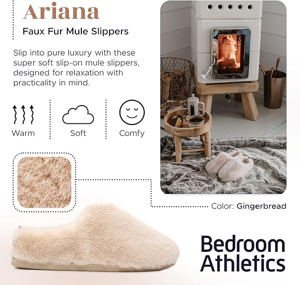 Ariana Luxury Faux Fur Mule Slipper - Gingerbread | Bedroom Athletics