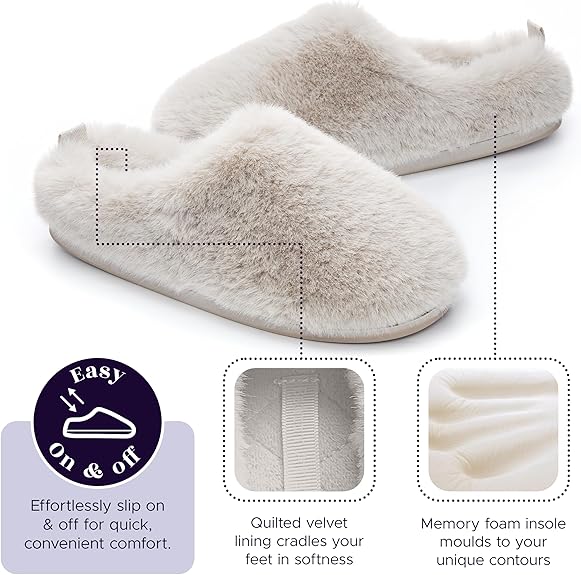 Ariana Luxury Faux Fur Mule Slipper - Trace Grey | Bedroom Athletics