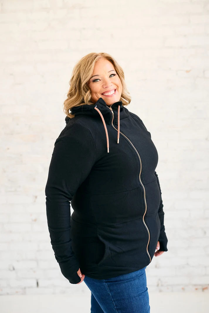 Full Zip Black Hoodie Sweater | Pink Cement