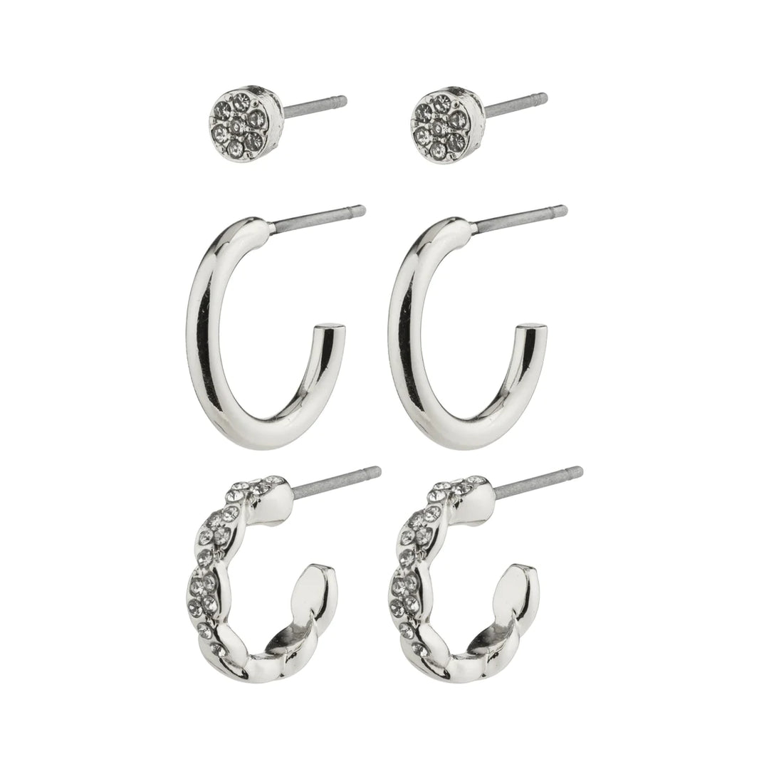 Winny Recycled Hoop and Stud Earrings Gift Set - Silver | Pilgrim