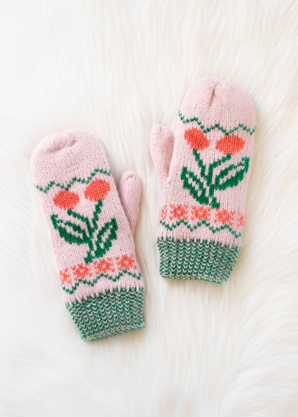 Lt. Pink Cherry Pattern Mittens | Panache Apparel Co.