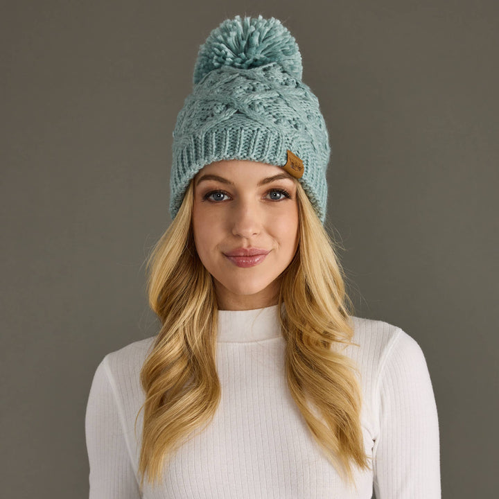 Dusty Teal Knit Pom Hat | Panache Apparel Co.