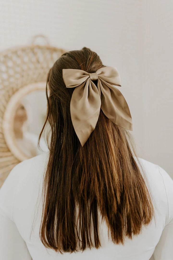 Taupe Matte Satin Bow Hair Clip | Barbays