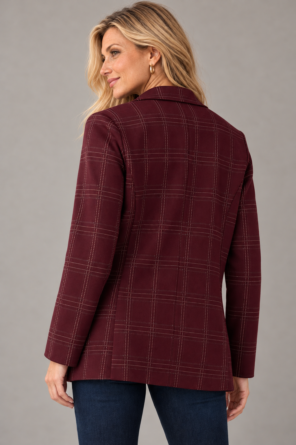 Boyfriend Burgundy Plaid Blazer | Liverpool