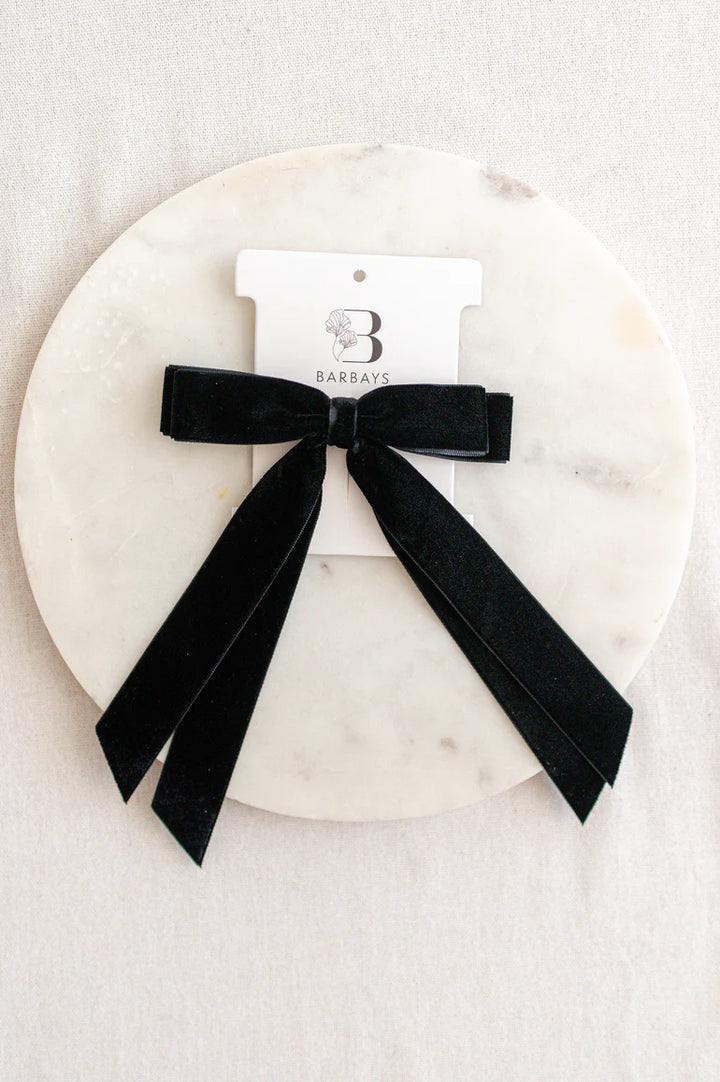 Windor Flat Velvet Bow in Black | Barbays