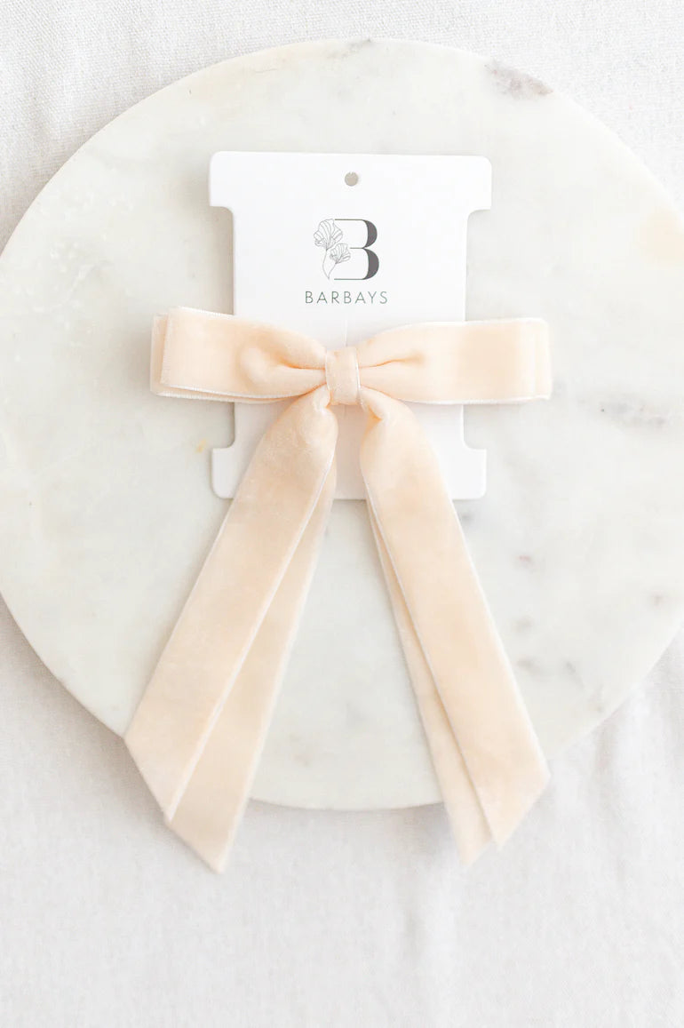 Windor Flat Velvet Bow in Cream | Barbays