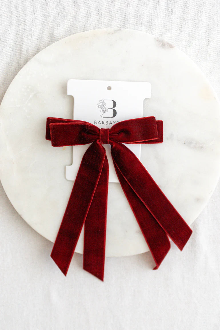 Windor Flat Velvet Bow in Red | Barbays