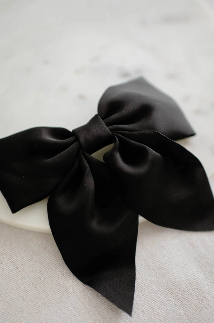 Black Matte Satin Bow Hair Clip | Barbays