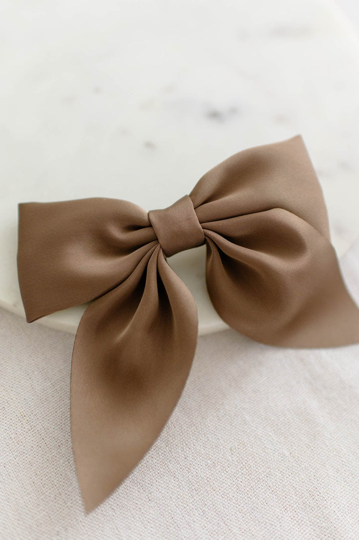 Taupe Matte Satin Bow Hair Clip | Barbays