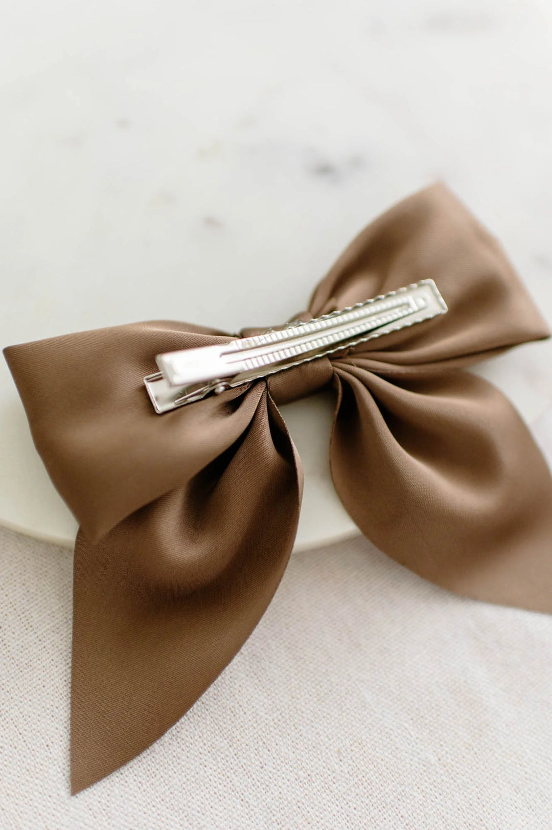 Taupe Matte Satin Bow Hair Clip | Barbays