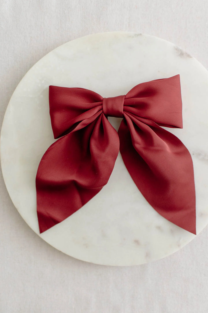 Red Matte Satin Bow Hair Clip | Barbays