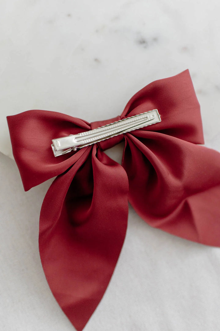 Red Matte Satin Bow Hair Clip | Barbays