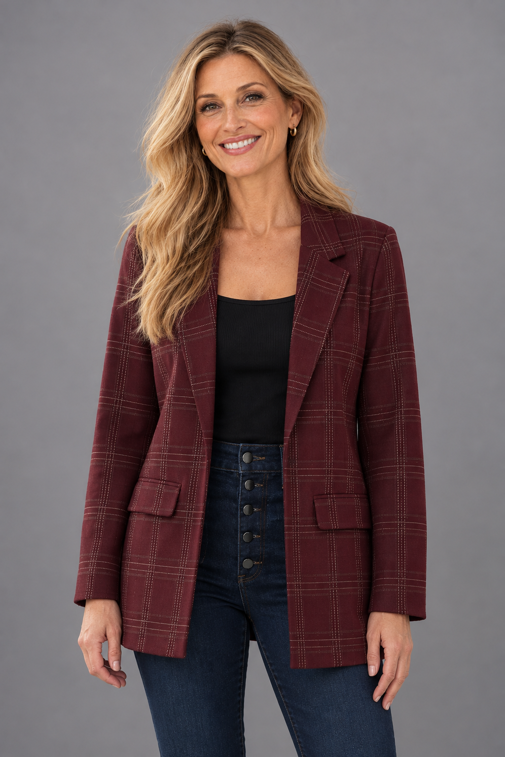 Boyfriend Burgundy Plaid Blazer | Liverpool
