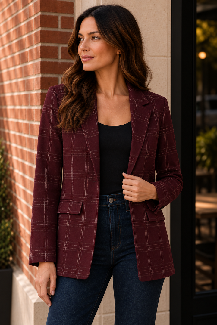 Boyfriend Burgundy Plaid Blazer | Liverpool