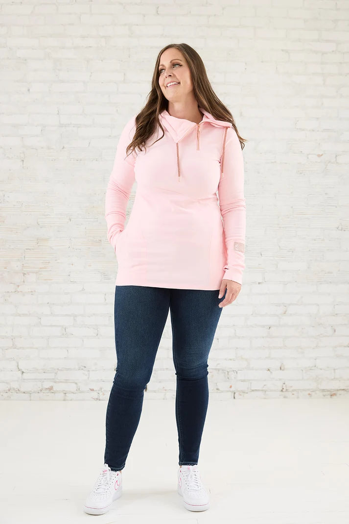 1/4 Zip Pastel Pink Hoodie Sweater | Pink Cement