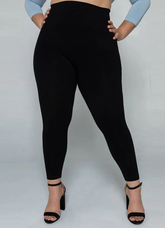 Bamboo 3/4 High Waist Leggings Plus - Black | C'est Moi