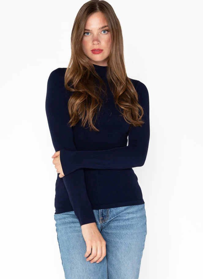 Bamboo Mock Neck Top - Navy | C'est Moi