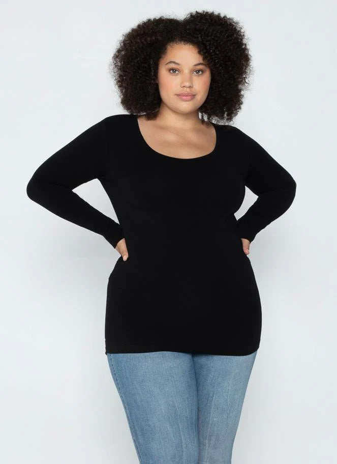 Bamboo Long Sleeve Top Plus - Black | C'est Moi