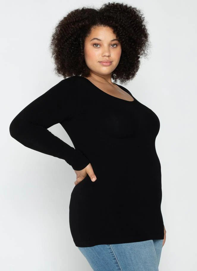 Bamboo Long Sleeve Top Plus - Black | C'est Moi