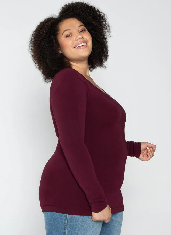 Bamboo Long Sleeve Top Plus - Bordeaux | C'est Moi