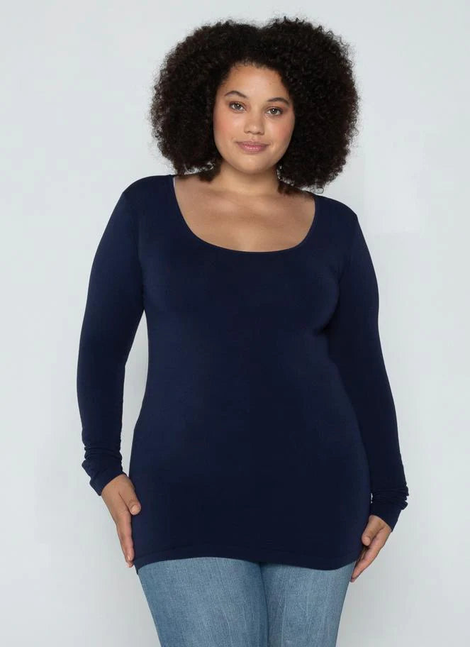 Bamboo Long Sleeve Top Plus - Navy | C'est Moi