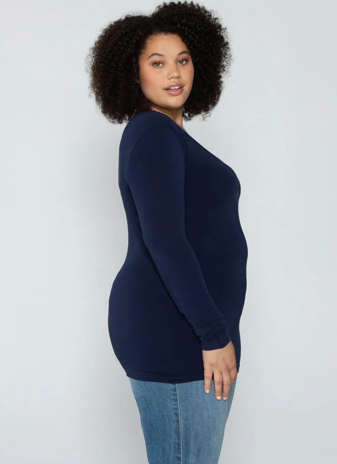 Bamboo Long Sleeve Top Plus - Navy | C'est Moi