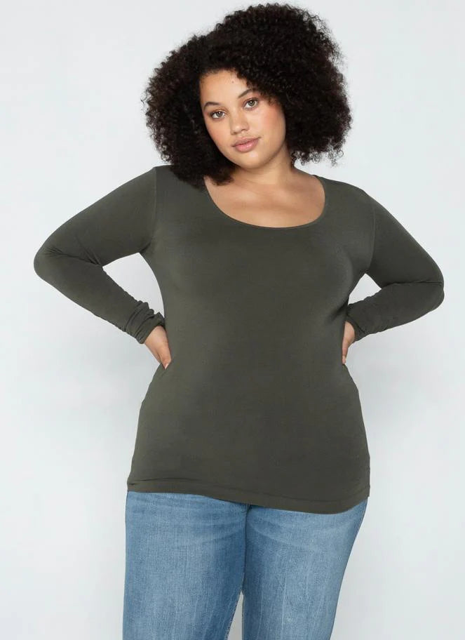 Bamboo Long Sleeve Top Plus - Olive | C'est Moi