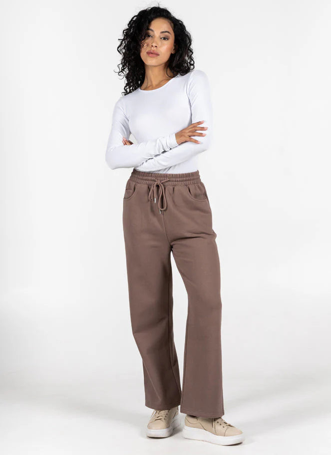 Fleece Front Pocket Wide Leg Pant - Mocha | C'est Moi