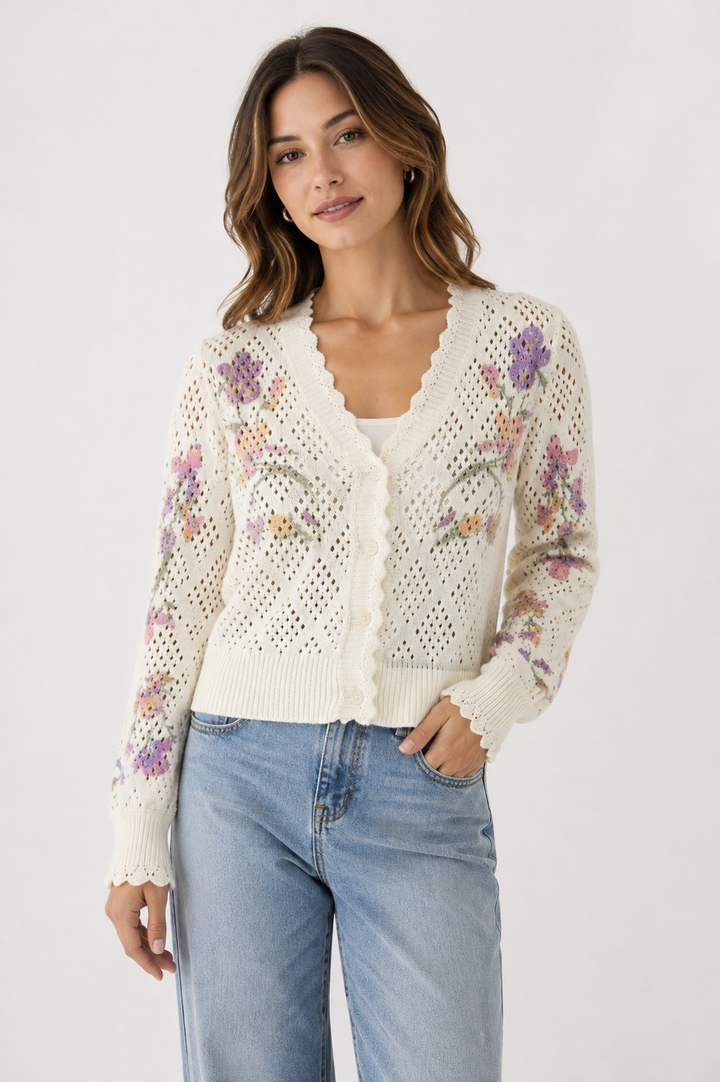 Chryseis Floral Knit Cardigan | RD Style