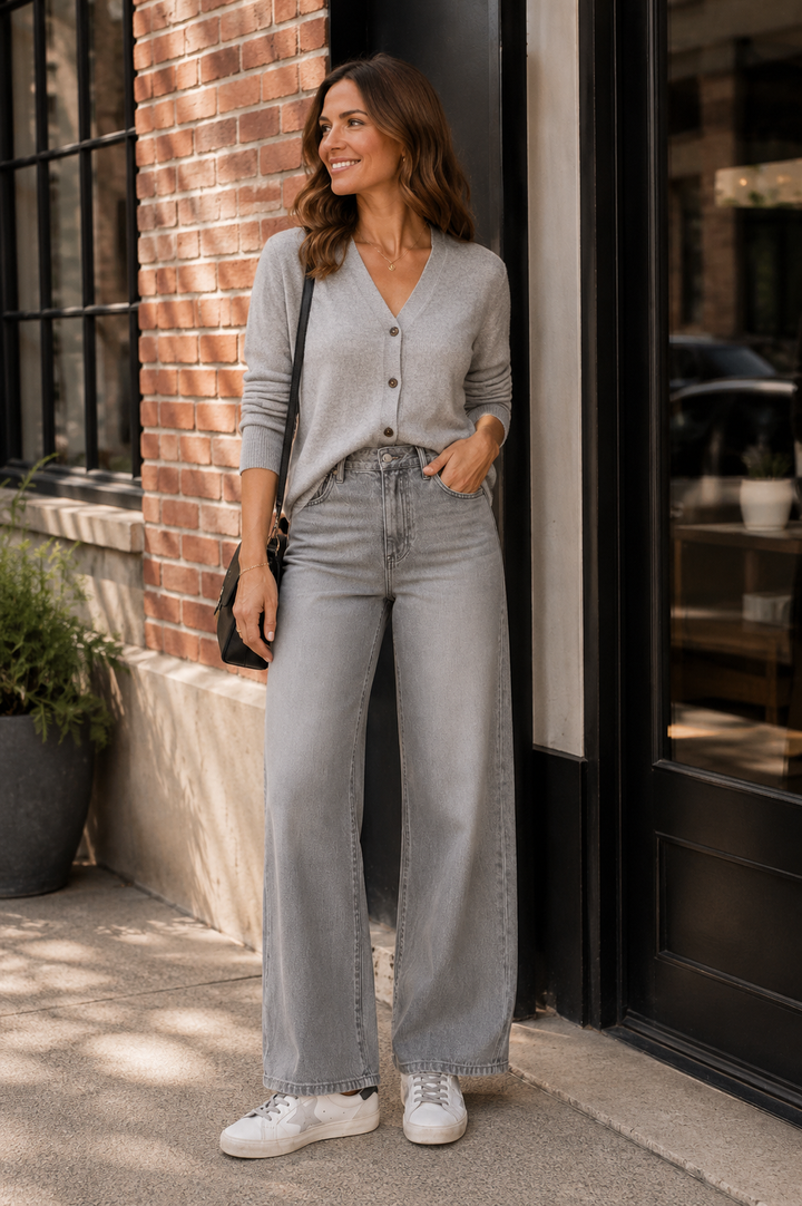 Moondust Grey Stride High-Rise Wide Leg Jean | Liverpool