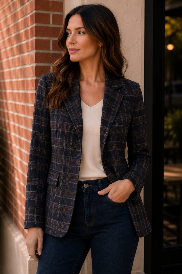 Boyfriend Navy Plaid Blazer | Liverpool