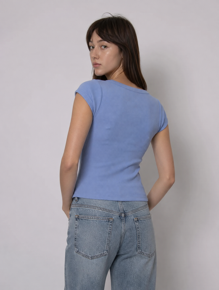 Kendra Scoop Neck Top - Perri Blue | RD Style