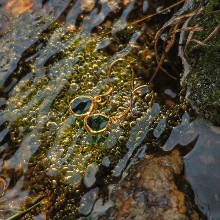 Green Drop Pendant Gold Earrings | Lost & Faune