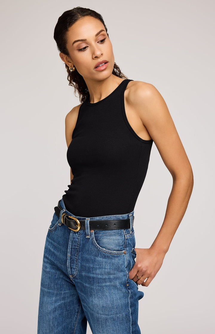 Ronan Ribbed Tank - Black | Gentle Fawn