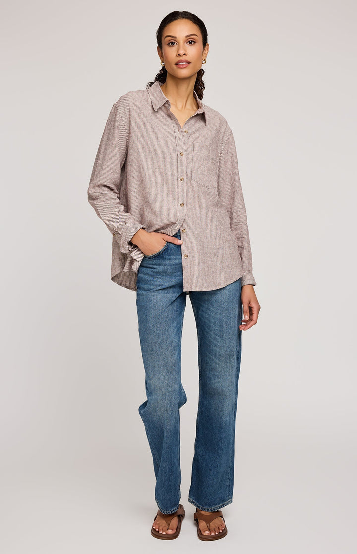 Arabella Button Down Shirt - Merlot Stripe | Gentle Fawn