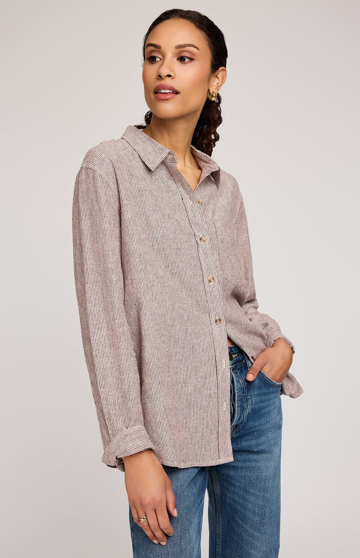 Arabella Button Down Shirt - Merlot Stripe | Gentle Fawn