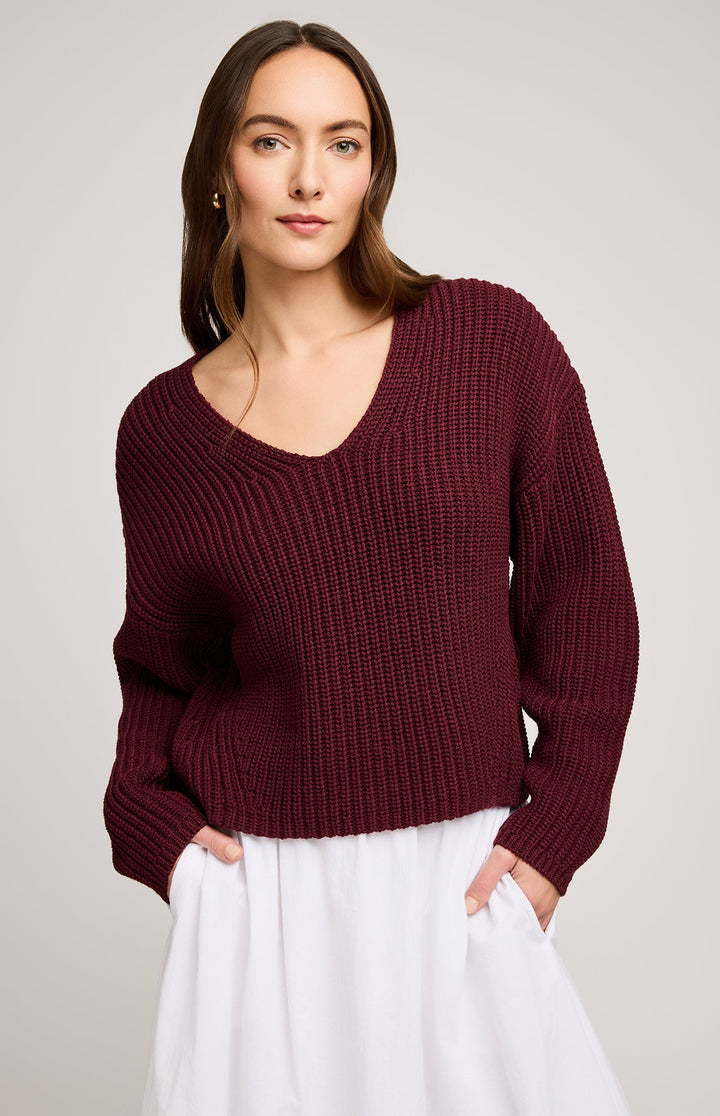 Spencer V-Neck Knit Sweater - Merlot | Gentle Fawn