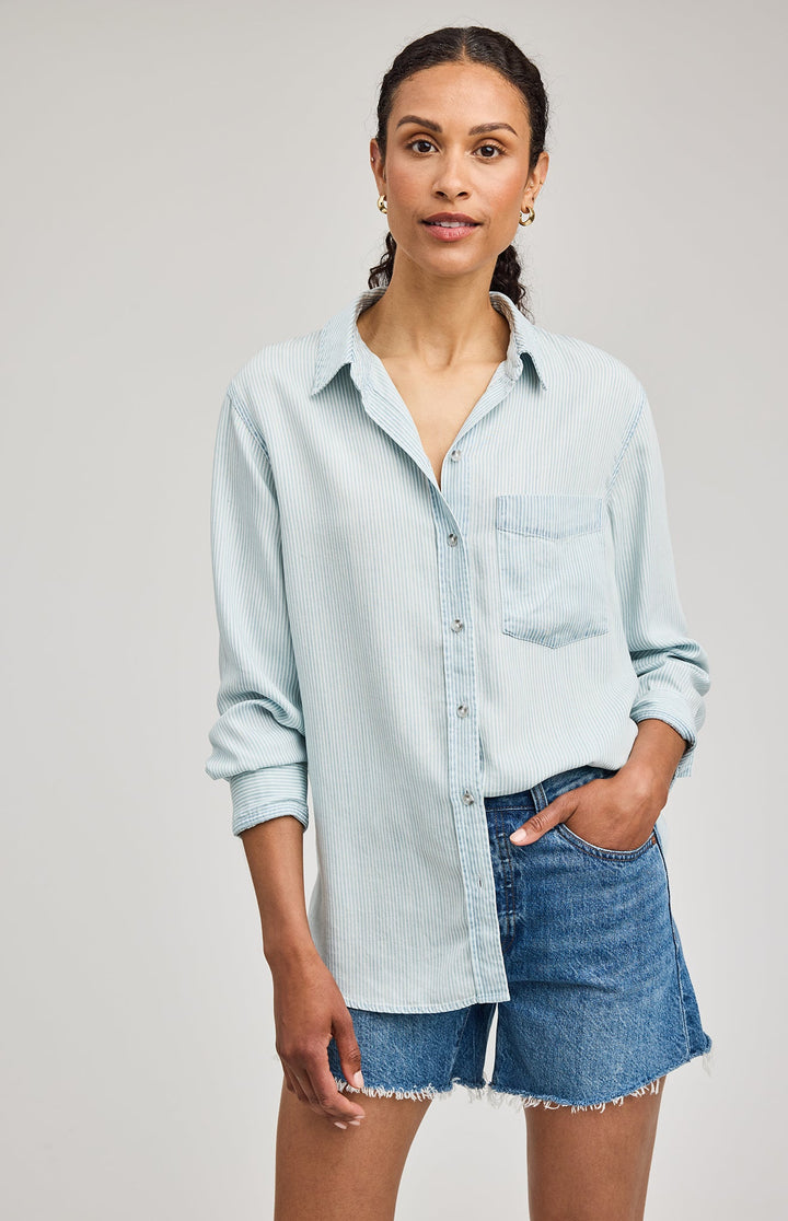 Ozzy Button Down Shirt in Blue Stripe | Gentle Fawn