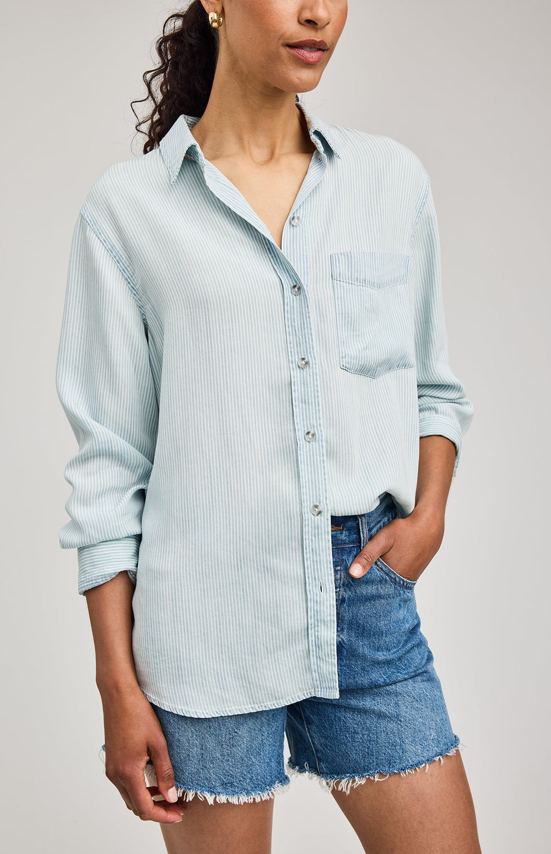 Ozzy Button Down Shirt in Blue Stripe | Gentle Fawn