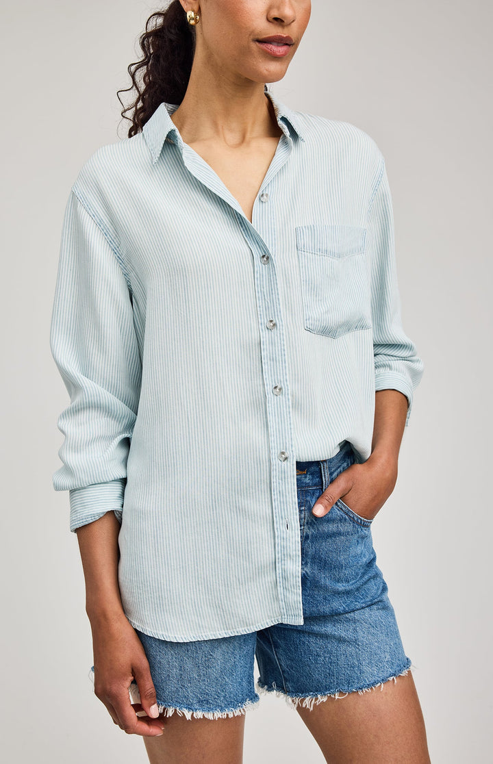 Ozzy Button Down Shirt in Blue Stripe | Gentle Fawn